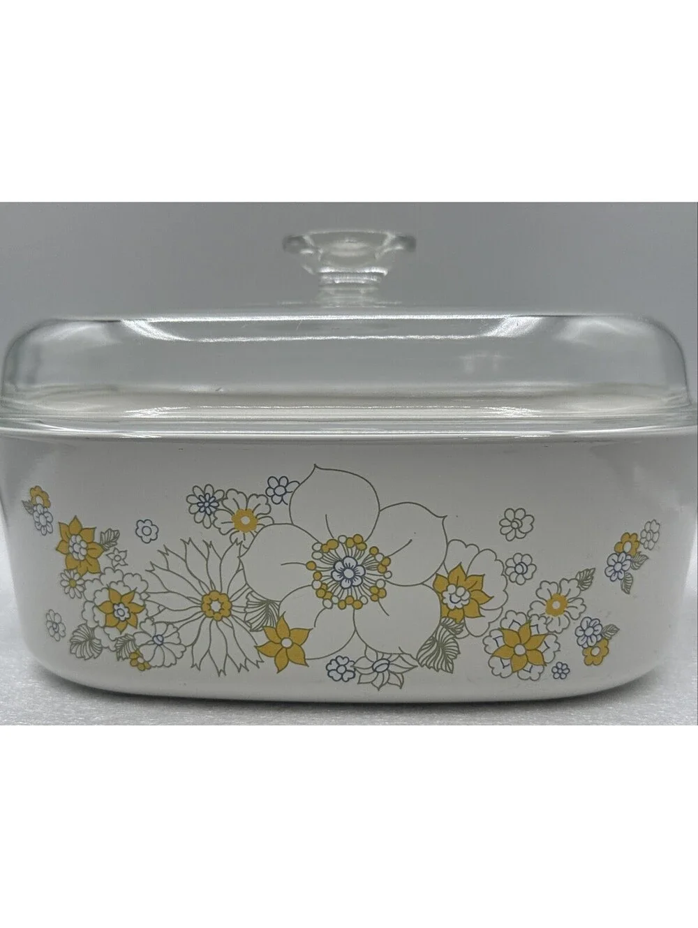 Vintage Corningware 4 qt Floral Bouquet A-84-B Casserole Dish With Clear Lid